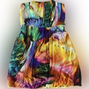 Single jersey knit strapless colorful butterfly dress XS